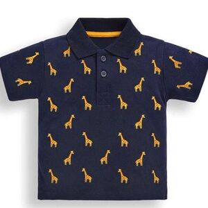 Jojo Maman Bebe Navy Blue Giraffe Print Kids Polo Shirt 5/6